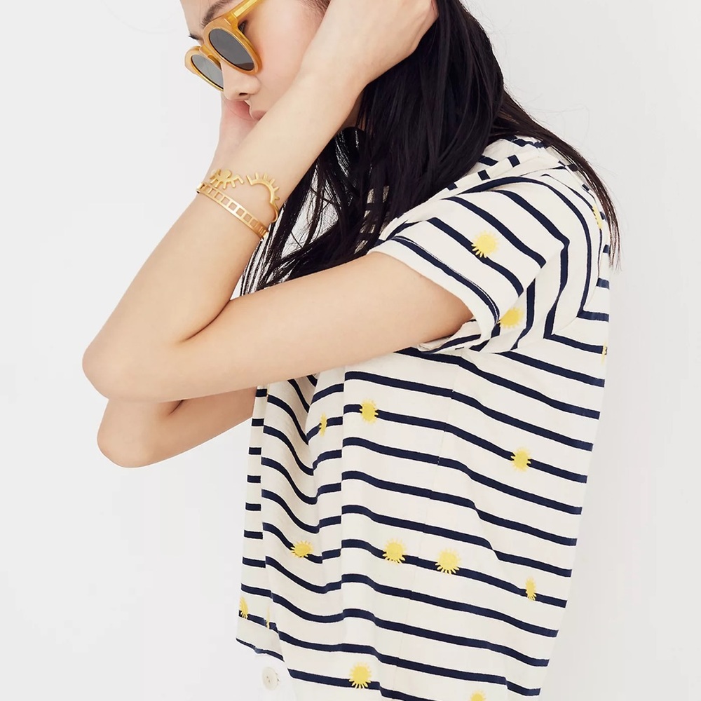 Madewell boxy crop top embroidered suns and stripes size XS